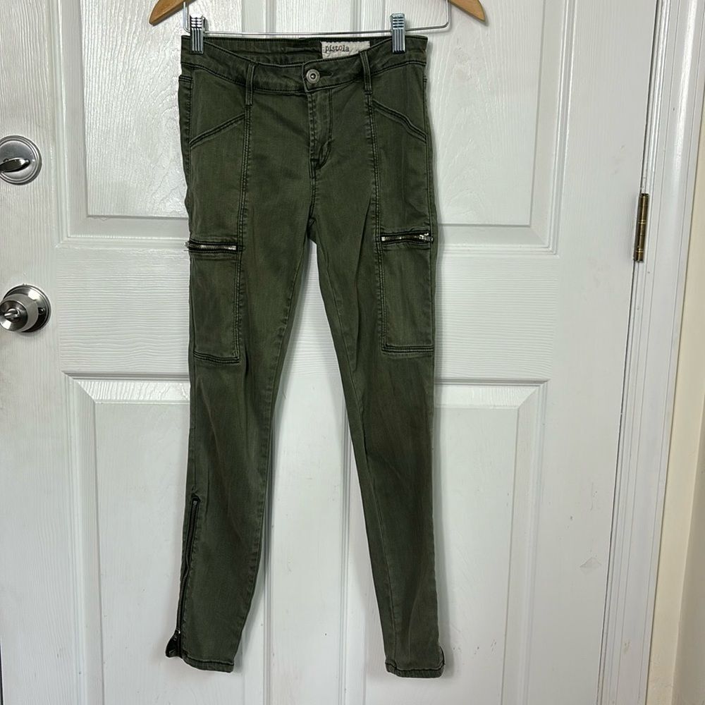 PISTOLA olive green skinny utility pants size 27 cargo ankle capris skinny leg